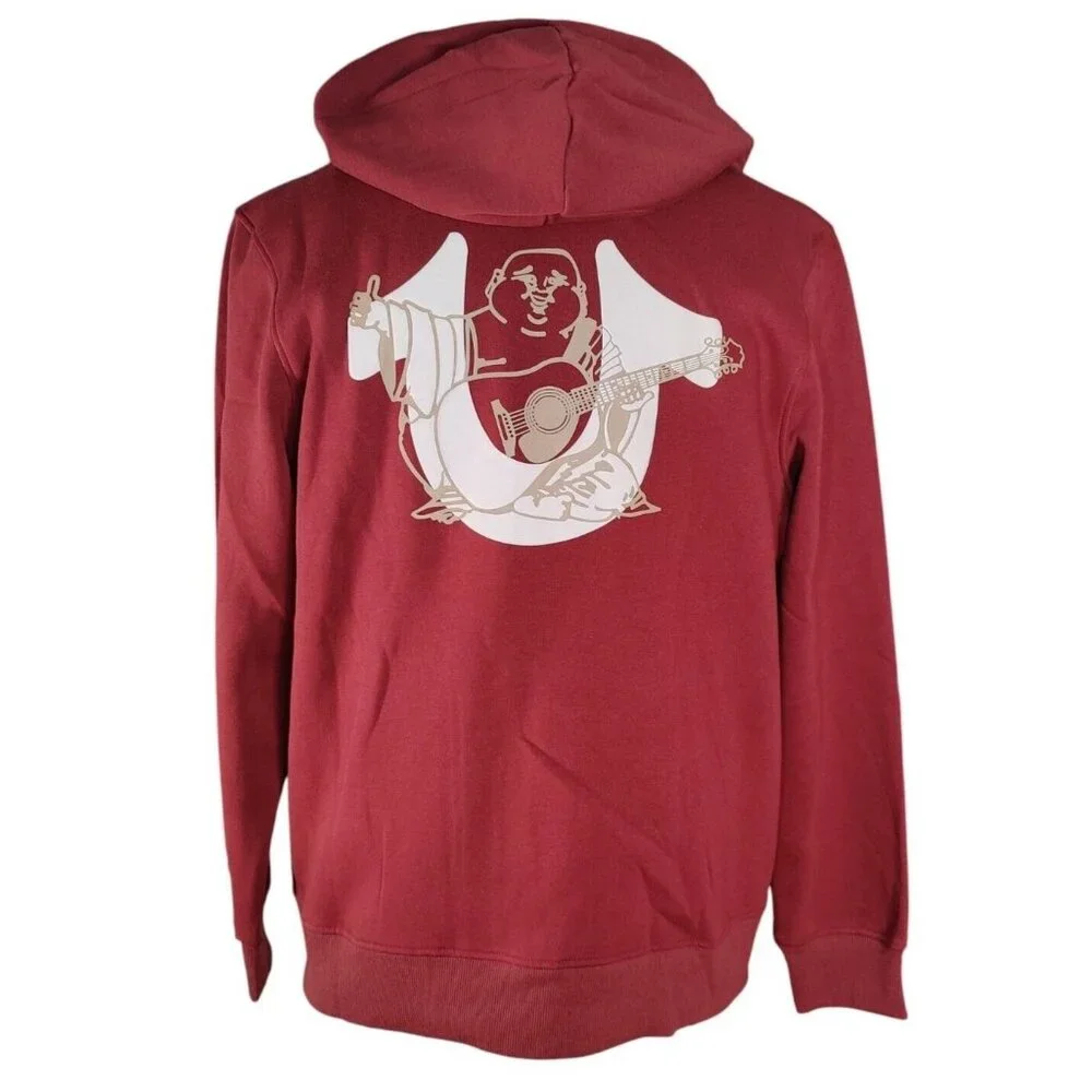 True Religion Overlap Buddha Full Zip Up Hoodie Mens XL Chocolate Truffle NWT
